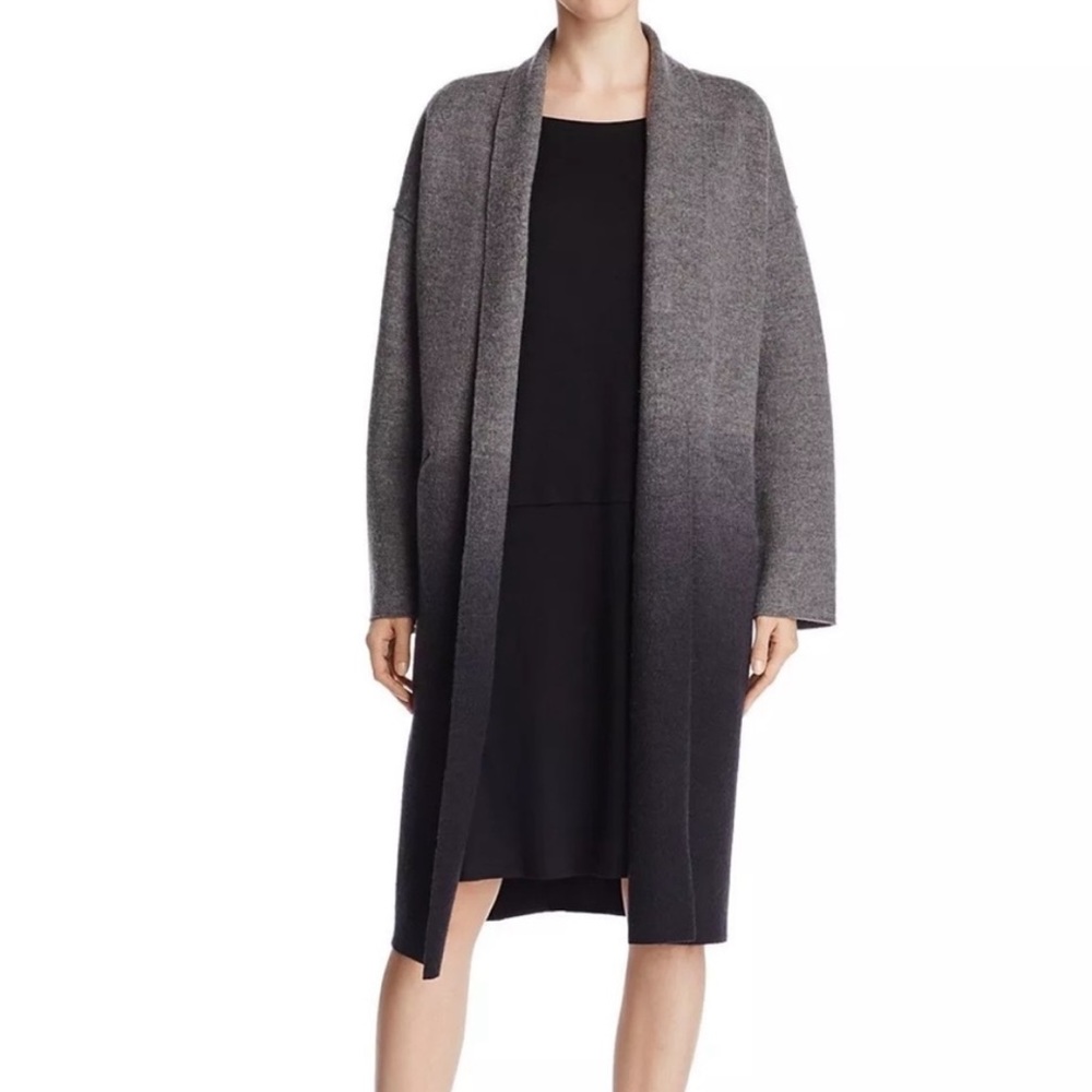 Eileen Fisher Gray Ombré Boiled Wool Long Coat